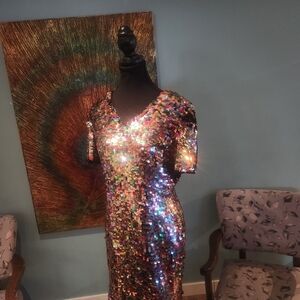 Vintage Leslie Fay Colorful Sequin Cocktail Dress